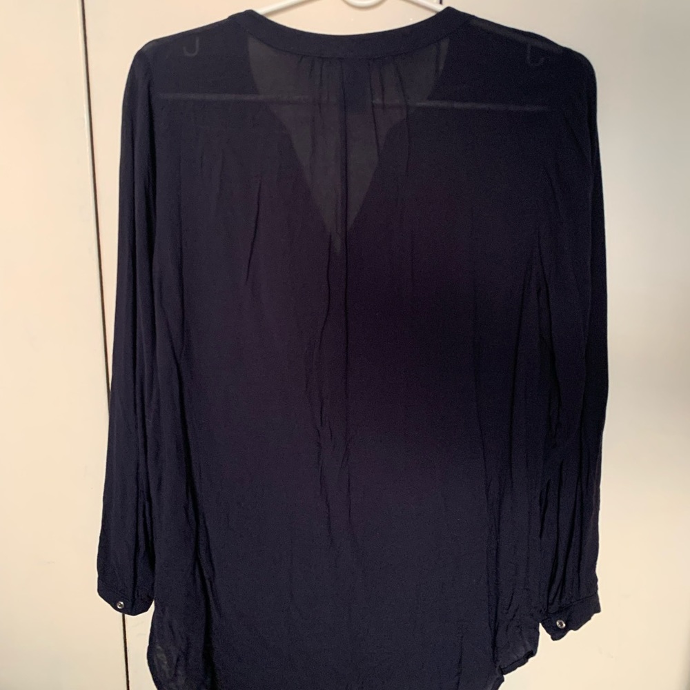 Navy thin Button down blouse - Picture 4 of 4